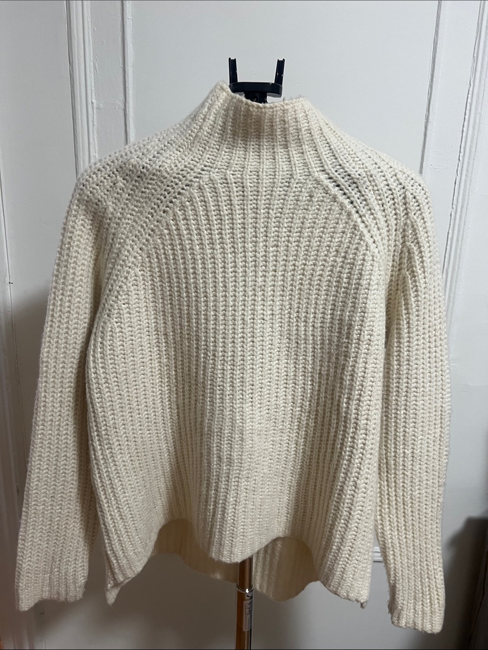 Theory Cream Ribbed Mock Neck Sweater